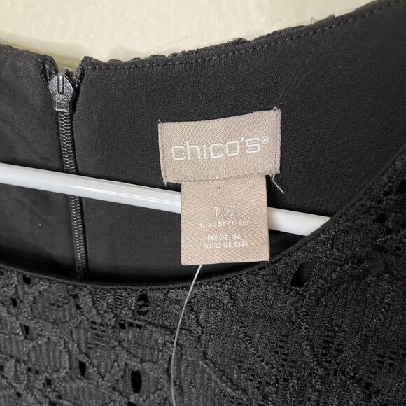 Chico's Lace Midi Dress 10 / 1.5 Black Embroidered Lace Tiered Bell Sleeve NWT - Picture 6 of 8